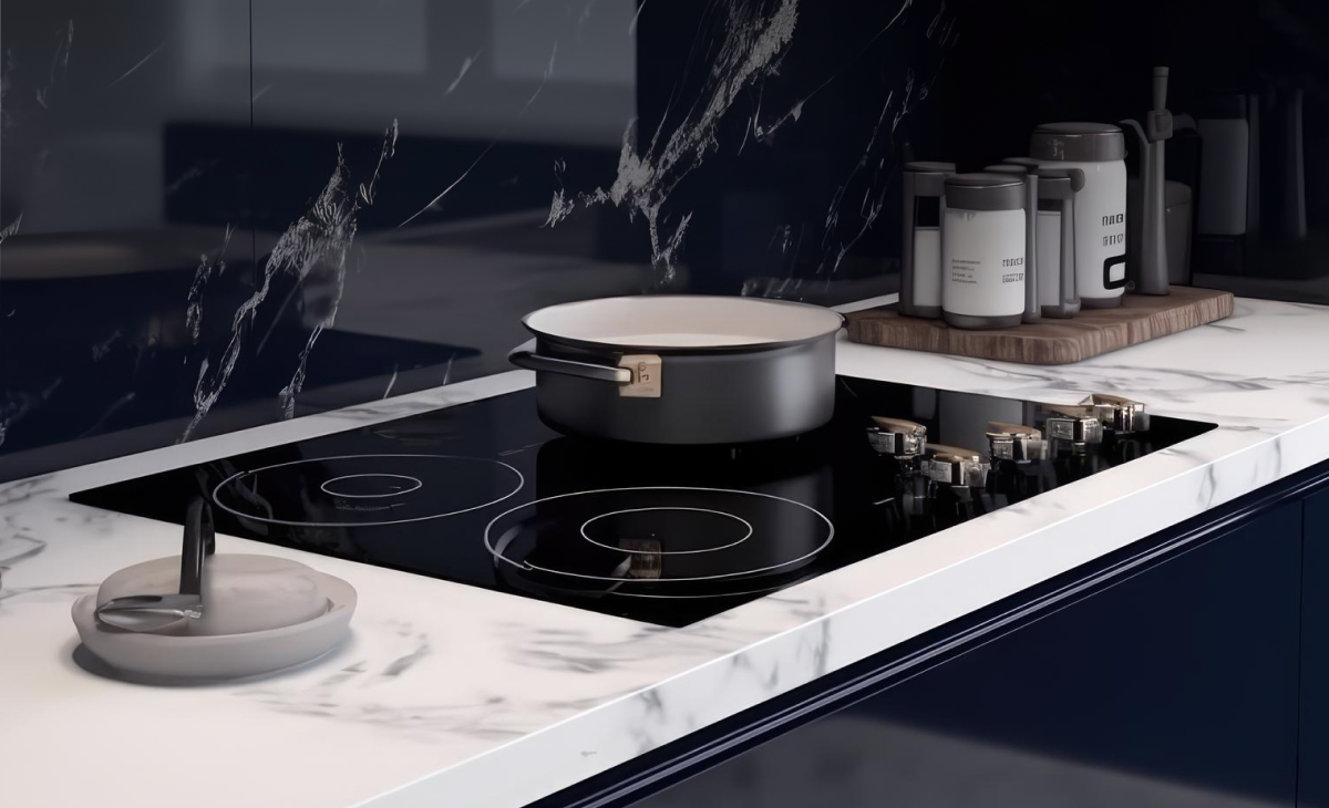 Sleek picture of a pot on an induction stove.