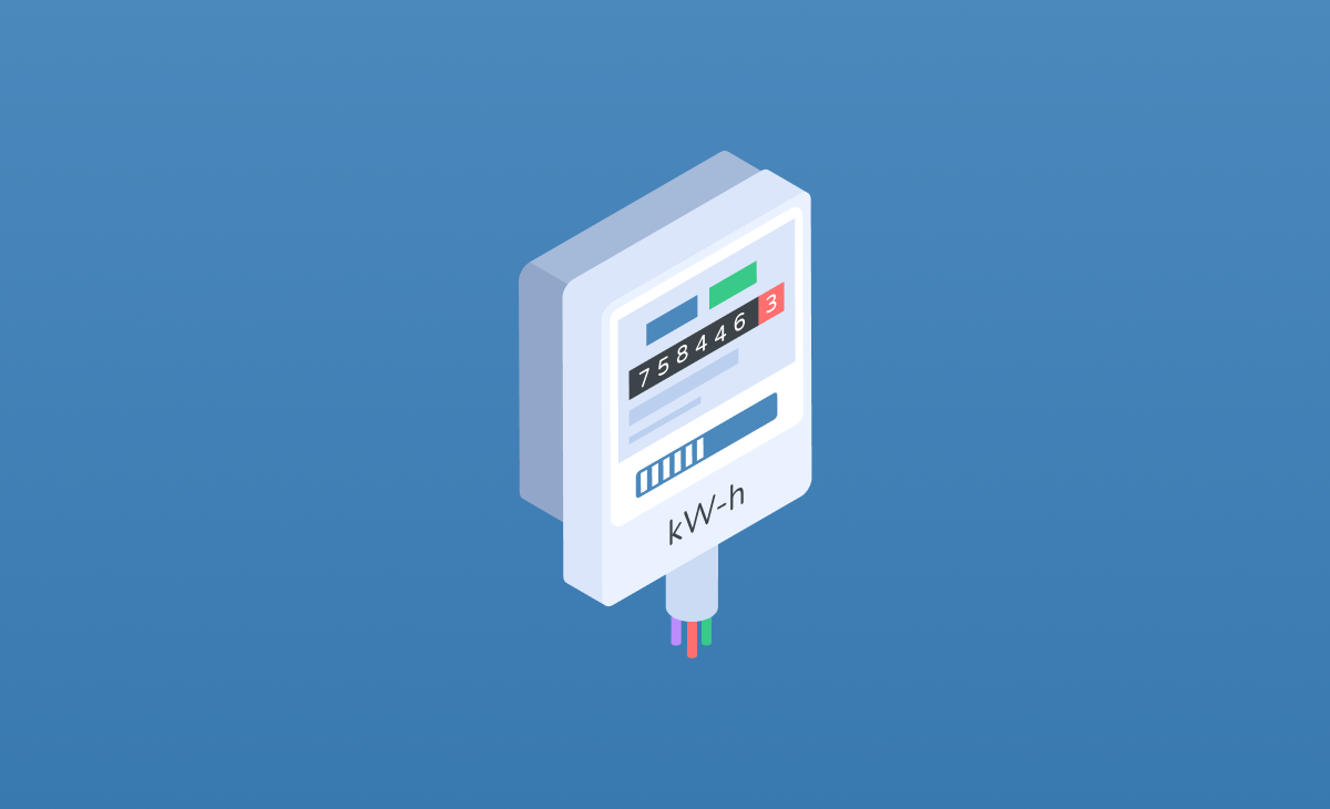 Digital illustration of an electricity meter on a blue background.