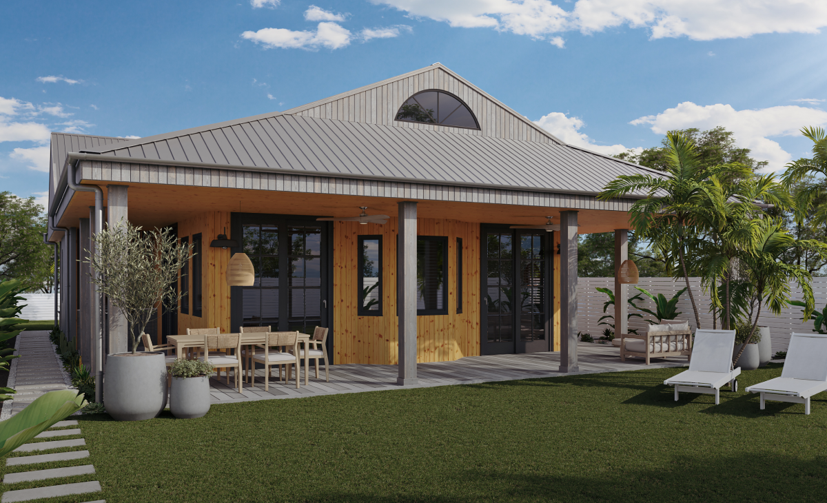 Computer rendering of the backyard of a Momo Coastal home.